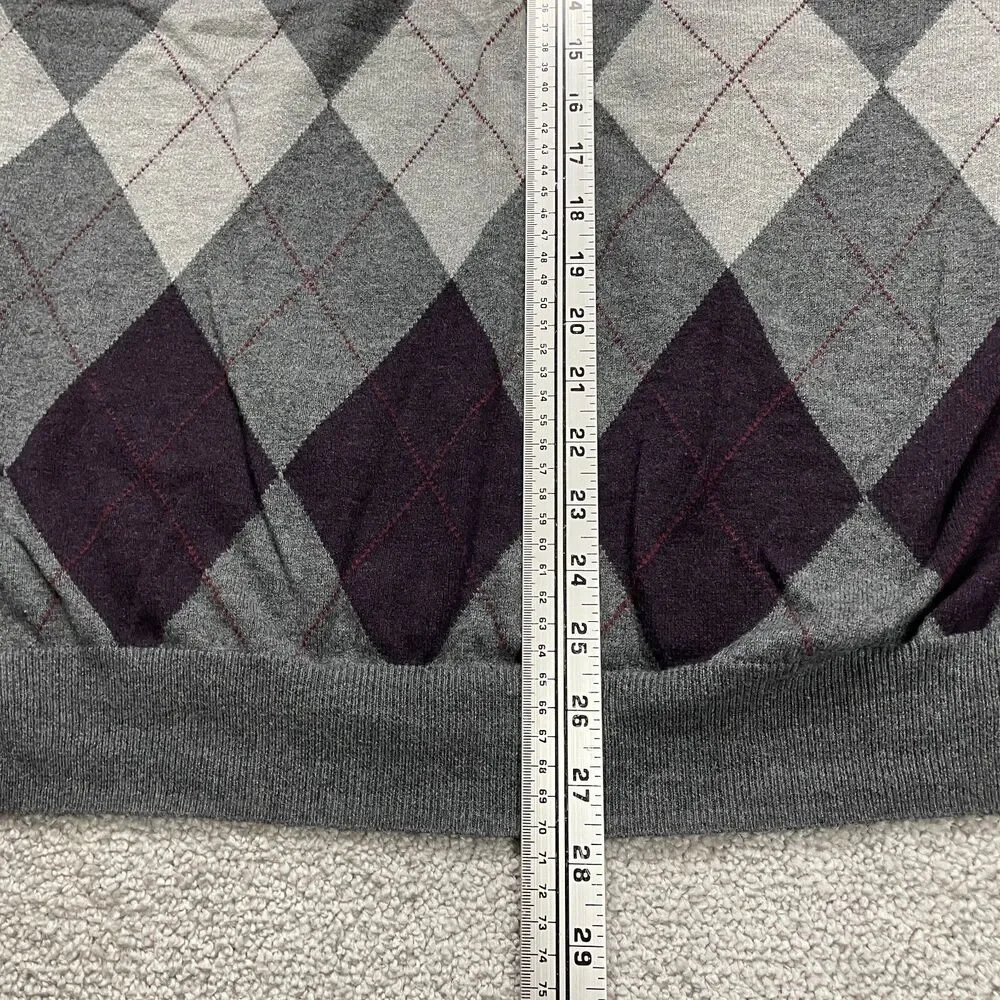 Croft & Barrow Sweater Pullover Mens XL Multicolor Argyle/Diamond Knit V-Neck